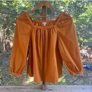 J.Crew Women's Mustard Yellow Square Neck Poplin Cotton Top Size M